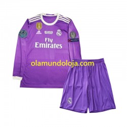 Camisola Real Madrid 2016 Retro Criança Equipamento Segundo Manga Comprida